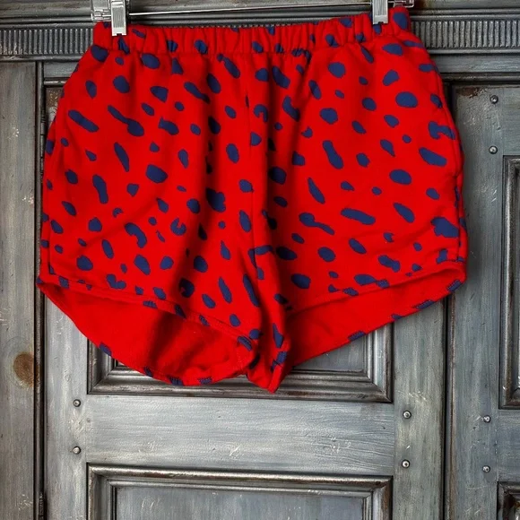 Clare V Red and Blue Leopard Sweatshorts Size L
